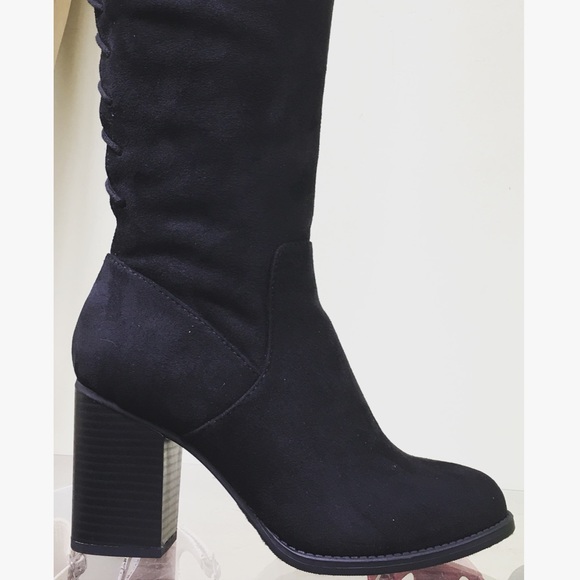 Soda Ebony Black Faux Suede Lace Up Heeled BOOTS - Picture 7 of 8